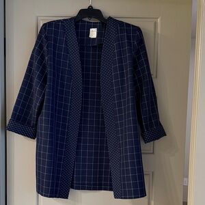 Vintage Classic Navy Blue Checkered Women's Blazer